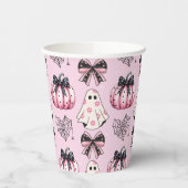 Roze Coquette Pompoen Geesten Halloween Patroon Papieren Bekers (Links)