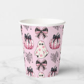 Roze Coquette Pompoen Geesten Halloween Patroon Papieren Bekers (Rechts)