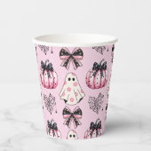 Roze Coquette Pompoen Geesten Halloween Patroon Papieren Bekers (Voorkant)