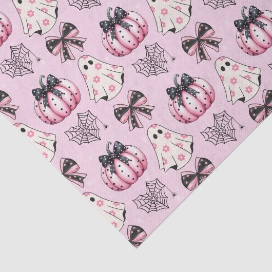 Roze Coquette Pompoen Geesten Halloween Patroon Tissuepapier (Detail)
