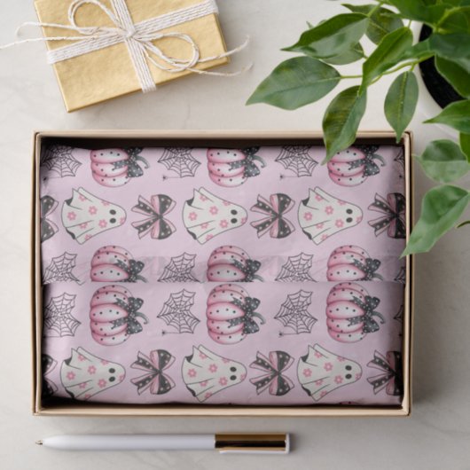 Roze Coquette Pompoen Geesten Halloween Patroon Tissuepapier (Geschenk)