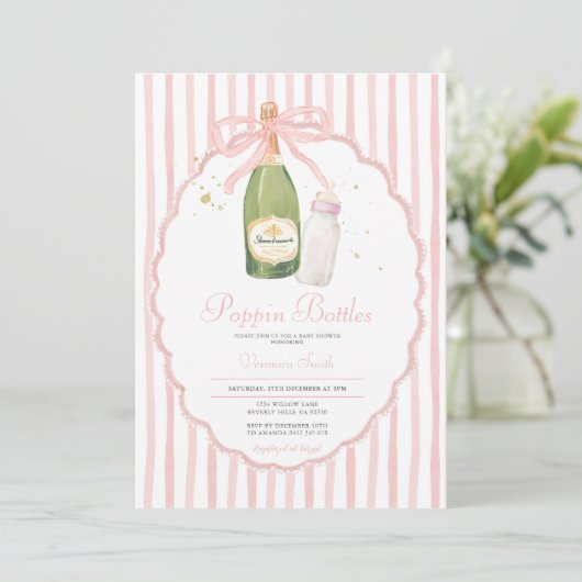 Roze Coquette Poppin Flessen Koppels Baby shower Kaart (Staand voorkant)