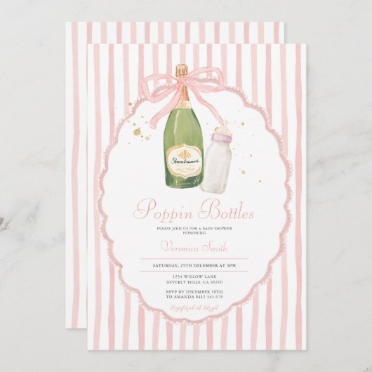 Roze Coquette Poppin Flessen Koppels Baby shower Kaart (Voorkant / Achterkant)