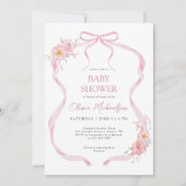 Roze Coquette Ribbon Bow Bloemen Meisje Baby showe Kaart (Voorkant)