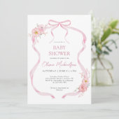 Roze Coquette Ribbon Bow Bloemen Meisje Baby showe Kaart (Staand voorkant)