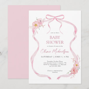 Roze Coquette Ribbon Bow Bloemen Meisje Baby showe Kaart