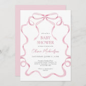 Roze Coquette Ribbon Bow Blush Lijst Baby shower Kaart (Voorkant / Achterkant)