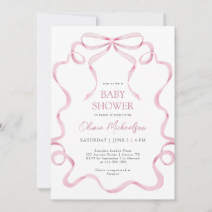 Roze Coquette Ribbon Bow Blush Lijst Baby shower Kaart