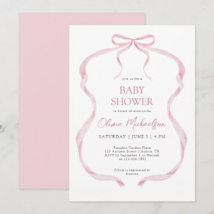 Roze Coquette Ribbon Bow Elegant Meisje Baby showe Kaart