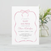 Roze Coquette Ribbon Bow Elegant Meisje Baby showe Kaart (Staand voorkant)