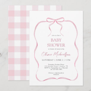 Roze Coquette Ribbon Bow Modern Girl Baby shower Kaart