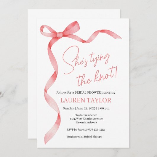 Roze Coquette Ribbon Bruids Douche Uitnodiging (Voorkant / Achterkant)