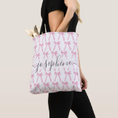 Roze coquette schattige strik linten gepersonalise tote bag (Dichtbij)