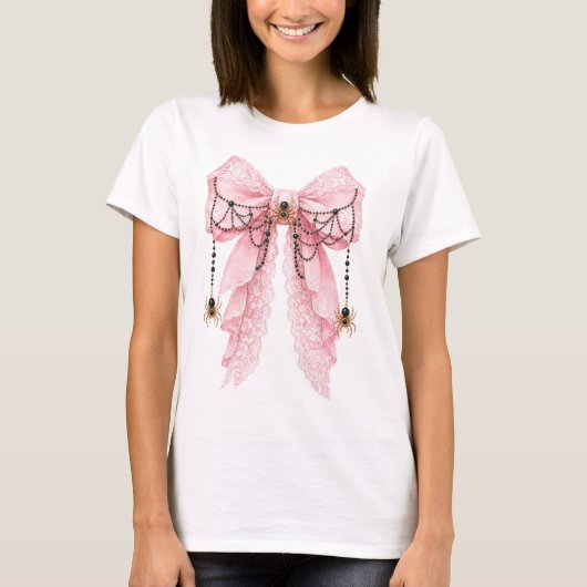 Roze Coquette Spinzen Boog T-Shirt (Voorkant)