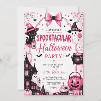 Roze Coquette Spooktacular Halloween-feest Kaart