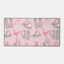 Roze Coquette Stijl Hoge Top Gym Schoenen en Bloem Bureaumat