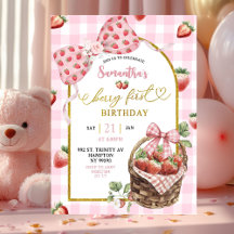 Roze Coquette Strawberry Gingham Eerste Verjaardag