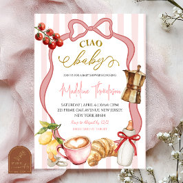 Roze Coquette Strepen Italië Ciao Baby Shower Kaart