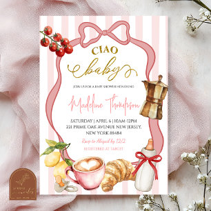 Roze Coquette Strepen Italië Ciao Baby Shower Kaart