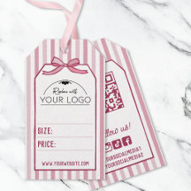 Roze Coquette Strepen & Strik Handgetekend Uw Logo
