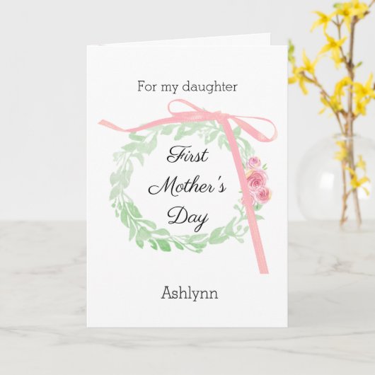 Roze Coquette Strik 1e Moederdag Nieuwe Moeder Kaart (Gele Bloem)