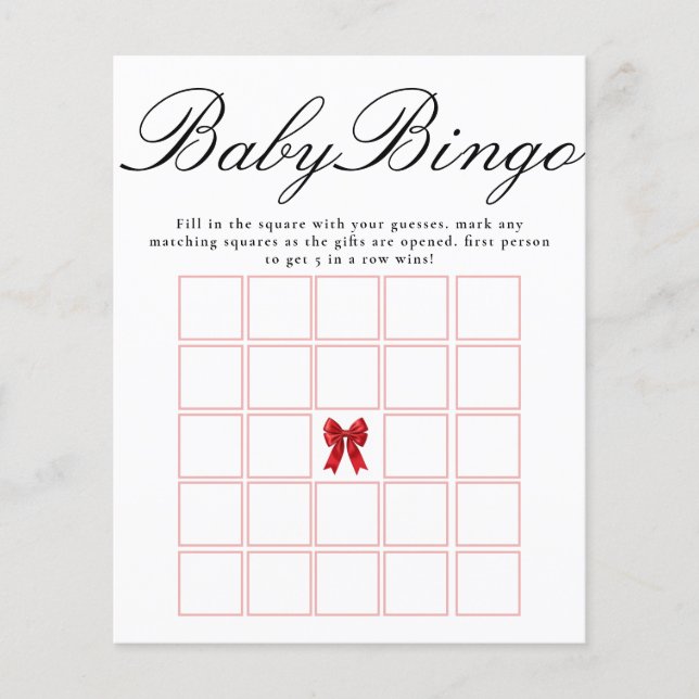 Roze Coquette Strik Baby Bingo Shower Spel (Voorkant)