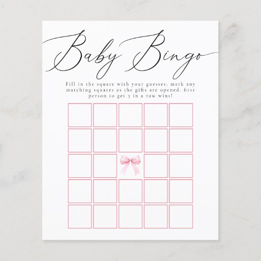 Roze Coquette Strik Baby Bingo Shower Spel (Voorkant)