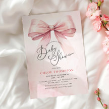 Roze Coquette Strik Baby Meisje Shower Uitnodiging
