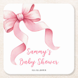 Roze Coquette Strik Baby Shower Kartonnen Onderzetters