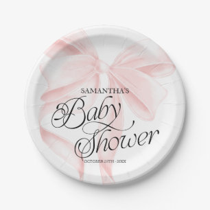 Roze Coquette Strik Baby Shower Papieren Borden Bordje