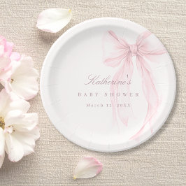 Roze Coquette Strik Baby Shower Papieren Bordje