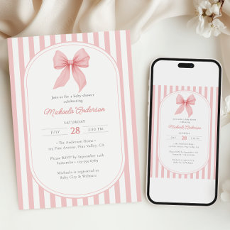 Roze Coquette Strik Baby Shower voor Meisje Kaart