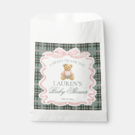 Roze Coquette Strik Beer Plaid Baby Shower Dessert Bedankzakje
