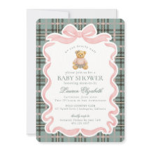 Roze Coquette Strik Beer Schotse Plaid Baby Shower