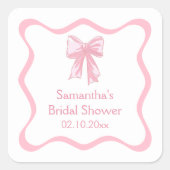 Roze Coquette Strik Bindt de Knoop Bruids douche Vierkante Sticker (Voorkant)