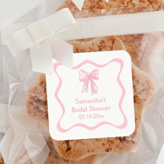 Roze Coquette Strik Bindt de Knoop Bruids douche Vierkante Sticker
