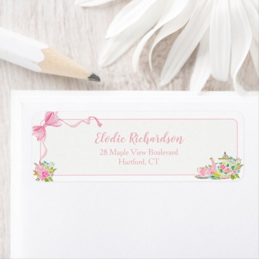 Roze Coquette Strik Bloem Retouradres Etiket (Insitu)