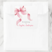 Roze Coquette Strik Boekplaat Vierkante Sticker (Tas)