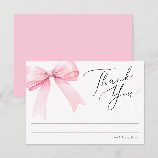 Roze Coquette Strik Bruidsboeketfeest Bedankkaart (Voorkant / Achterkant)