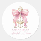 Roze Coquette Strik Bruidsdouche Ronde Sticker (Voorkant)