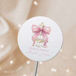 Roze Coquette Strik Bruidsdouche Ronde Sticker