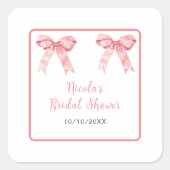 Roze Coquette Strik Bruidsdouche Vierkante Sticker (Voorkant)