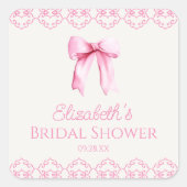 Roze Coquette Strik Bruidsdouche Vierkante Sticker (Voorkant)