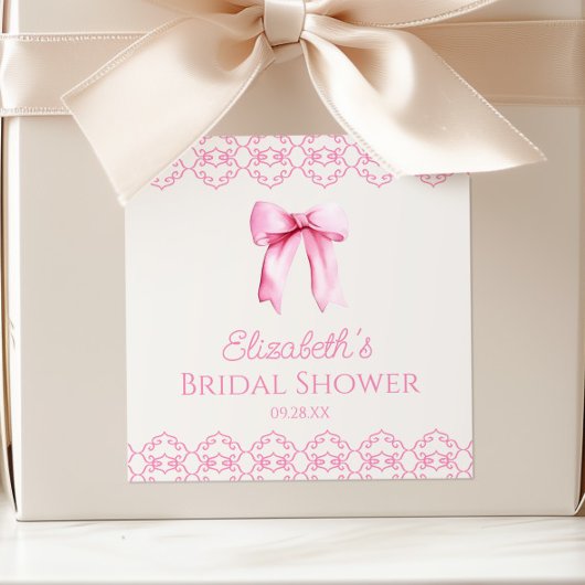 Roze Coquette Strik Bruidsdouche Vierkante Sticker