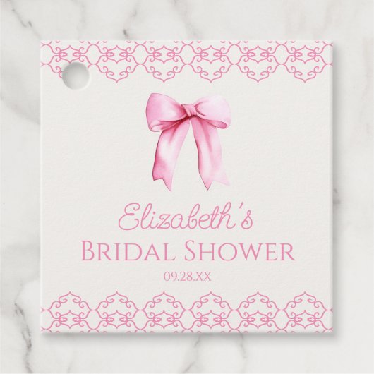 Roze Coquette Strik Bruidsfeest Bedankjes Labels (Voorkant)
