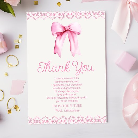 Roze Coquette Strik Bruidsfeest Bedankkaart