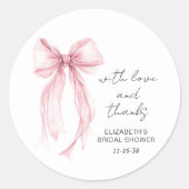 Roze Coquette Strik Bruidsfeest Bedankt Ronde Sticker (Voorkant)