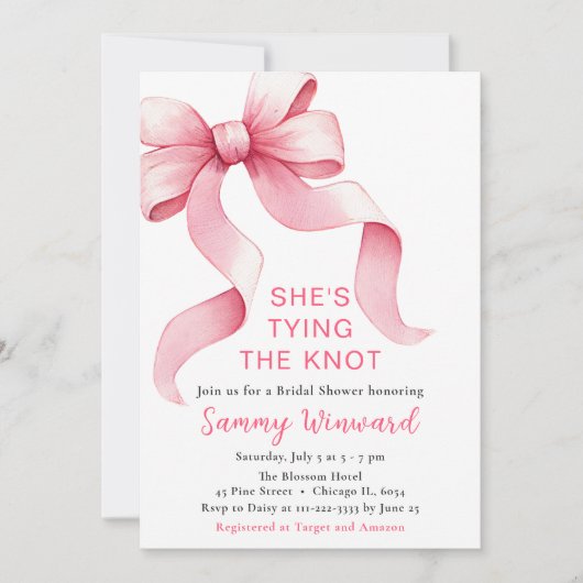 Roze Coquette Strik Bruidsfeest Kaart (Voorkant)