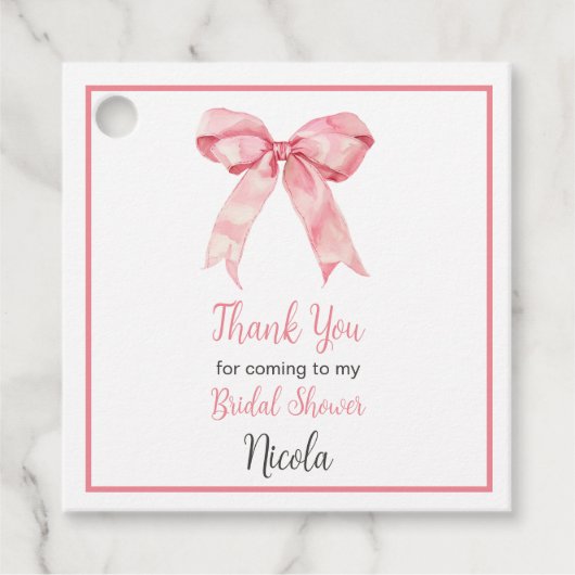 Roze Coquette Strik Bruidsmeisjesfeest Bedankjes Labels (Voorkant)