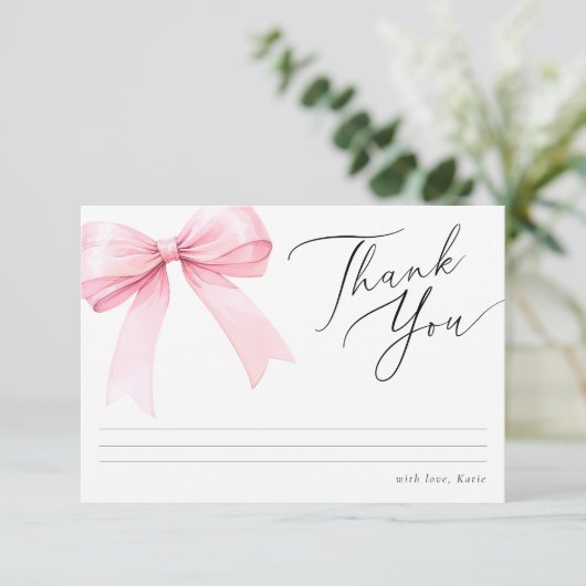 Roze Coquette Strik Bruiloft Feest Bedankkaart (Staand voorkant)